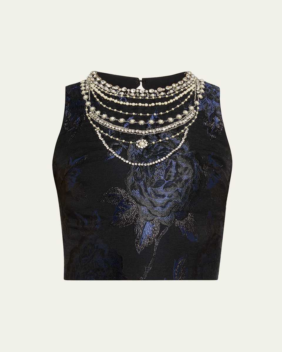 Cherra Embellished Floral Jacquard Crop Top